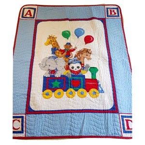 Baby Animal Print Circus Train ABC Baby Blanket Crib Quilt 34”x42” Vibrant
